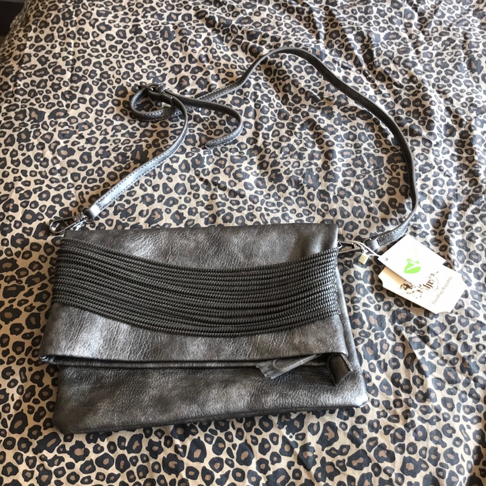 Silver vegan leather crossbody